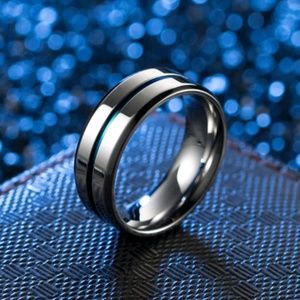 Men's stainless steel ring with blue stripe